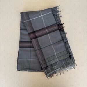 Unisex Scarf Charcoal Gray Plaid Lightweight Fringed Winter Fashion Outdoor